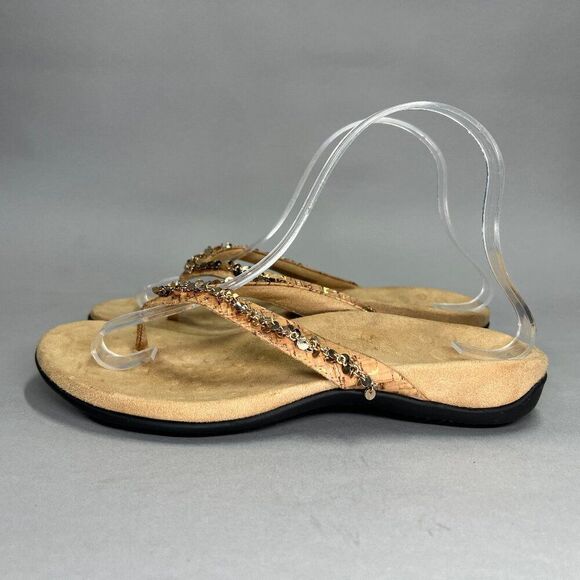 Vionic Belize‎ Sandals Women's Size 7 Cork Gold Chain Sequin Comfort Flip Flops - Picture 4 of 11